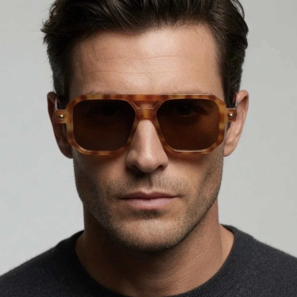 Mens Sunglasses Tortoise Shell Retro Square Frame Hip Hop Cholo Rapper Shades‎